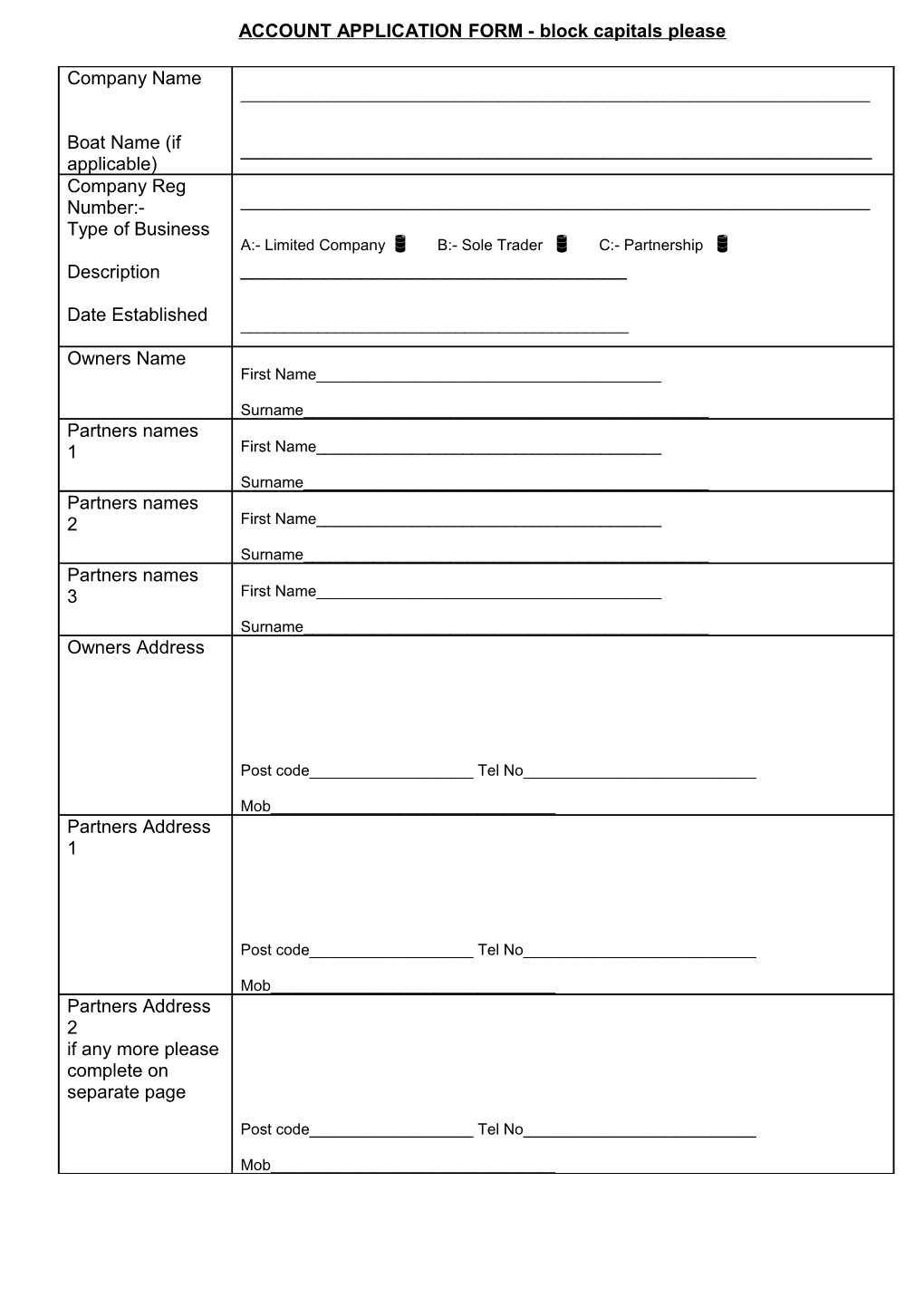 Account Application Forms