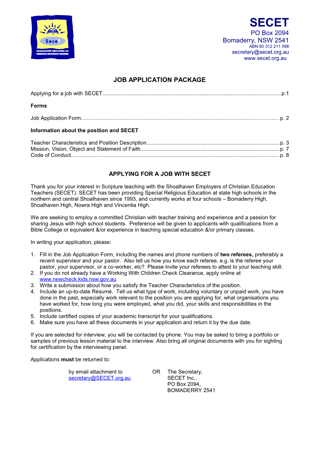 Job Application Package
