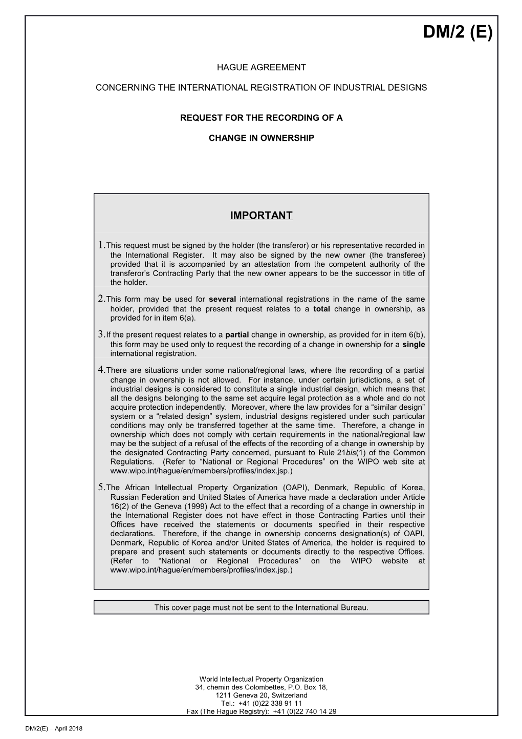 Form DM/2 (Hague System for the International Registration of Industrial Designs)