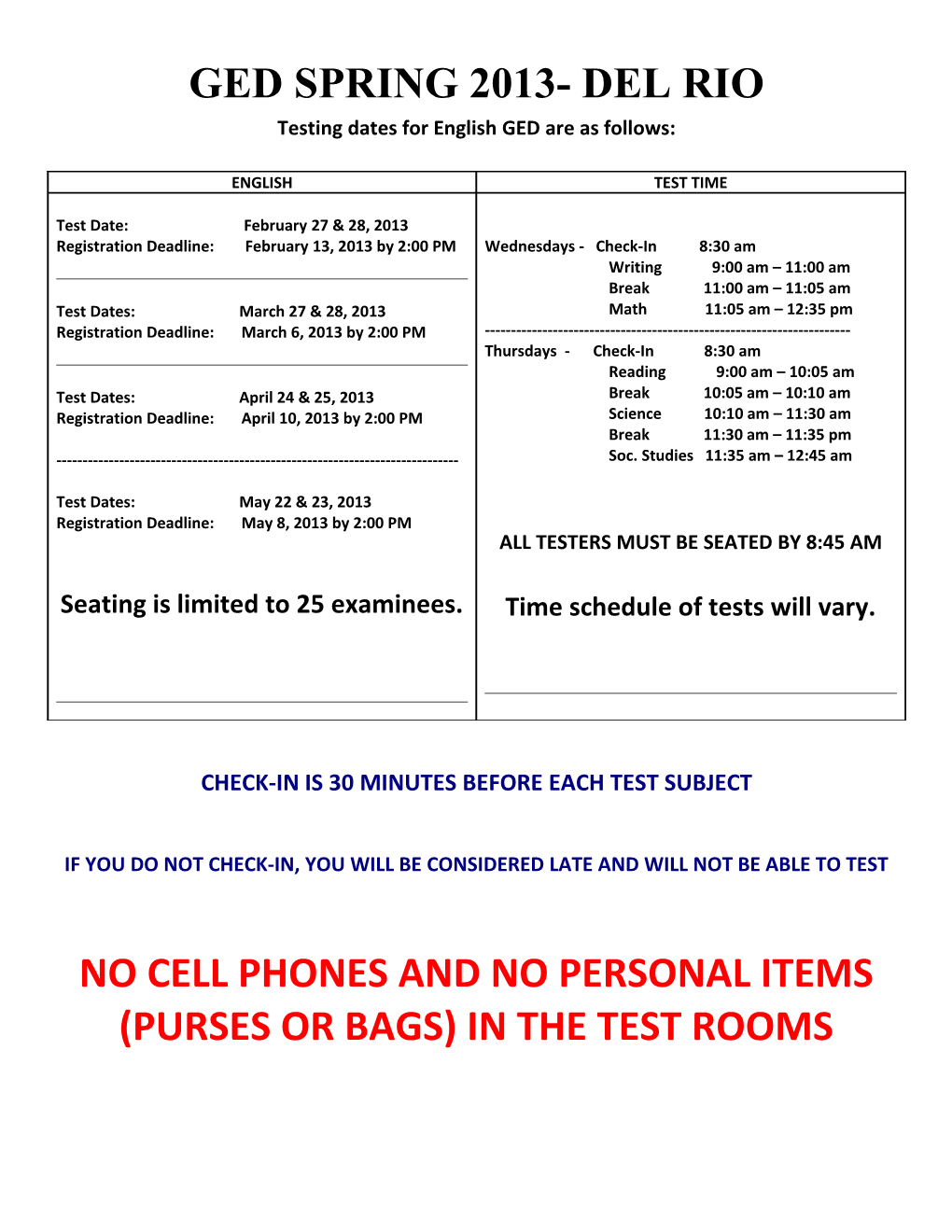 Testing Dates for English GED Are As Follows