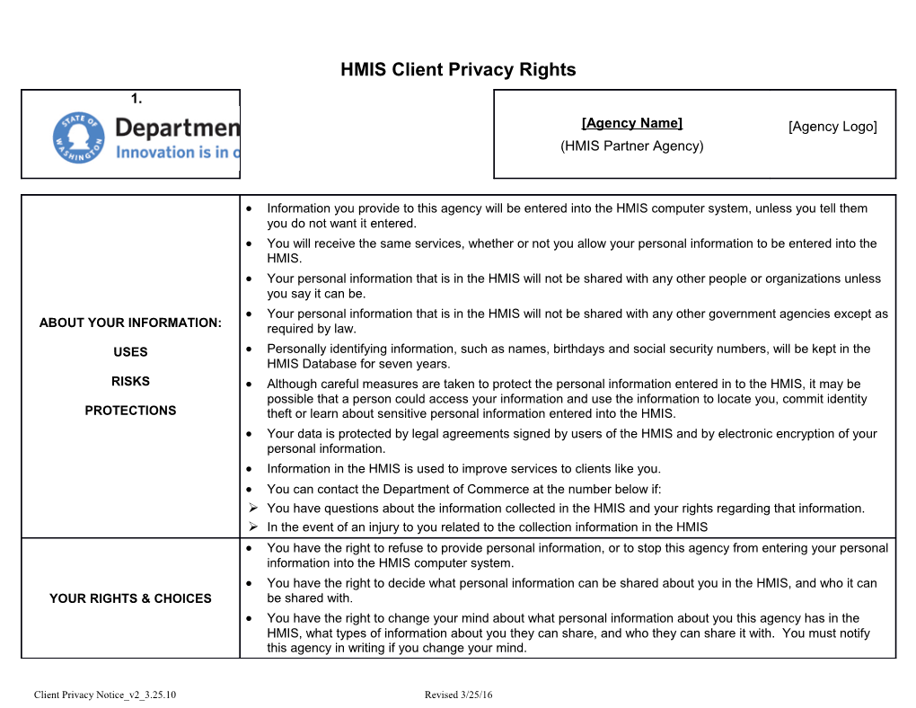 HMIS Privacy Rights Poster