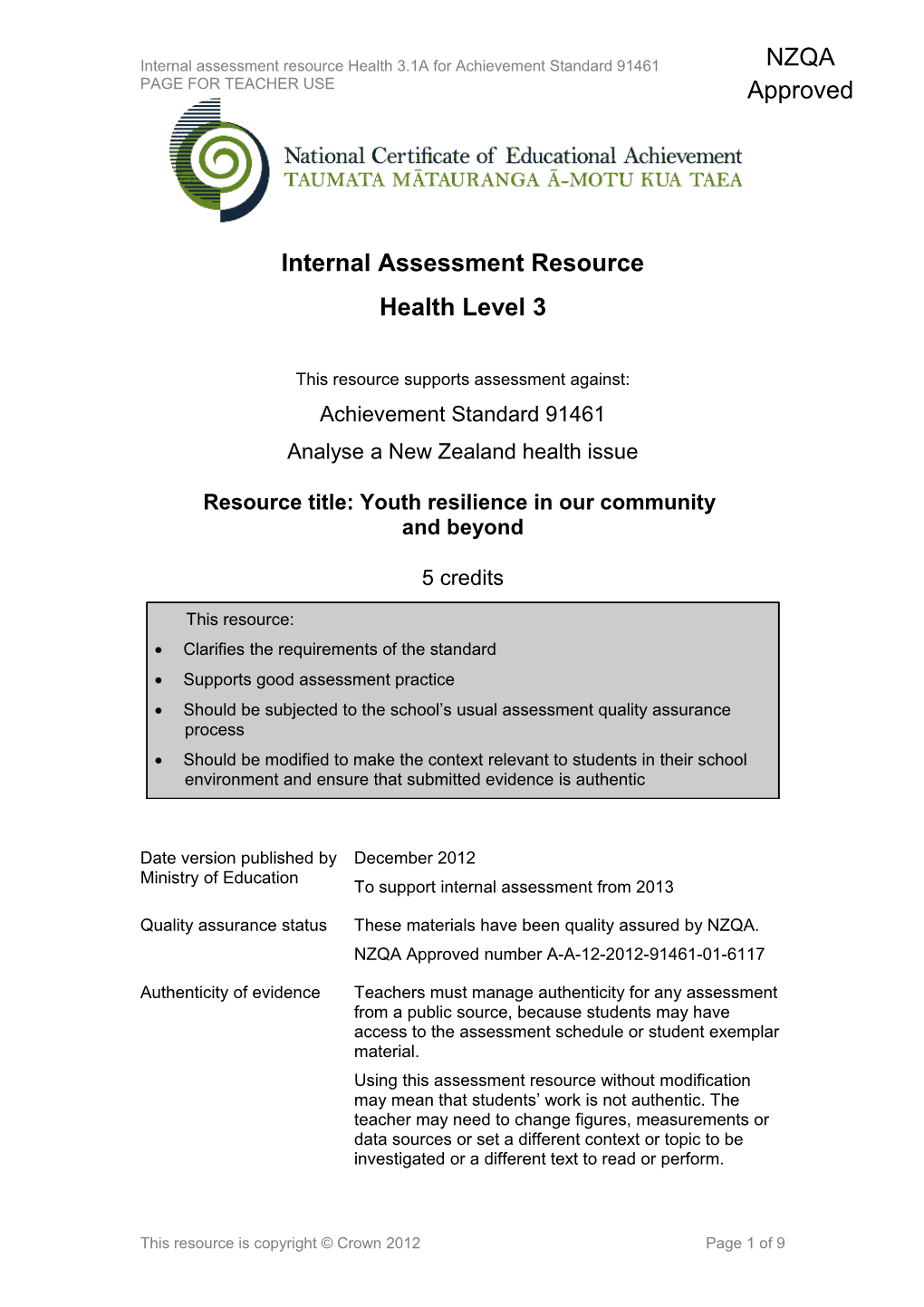 Level 3 Health Internal Assessment Resource s1