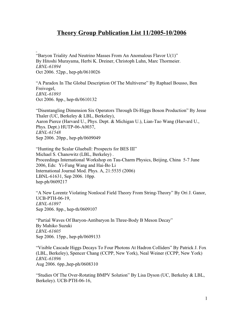 Theory Group Publication List 2006