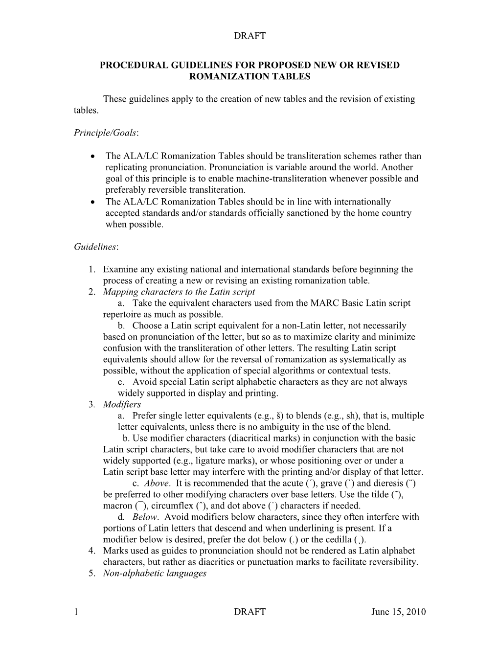 Procedural Guidelines for Proposed New Or Revised Romanization Tables