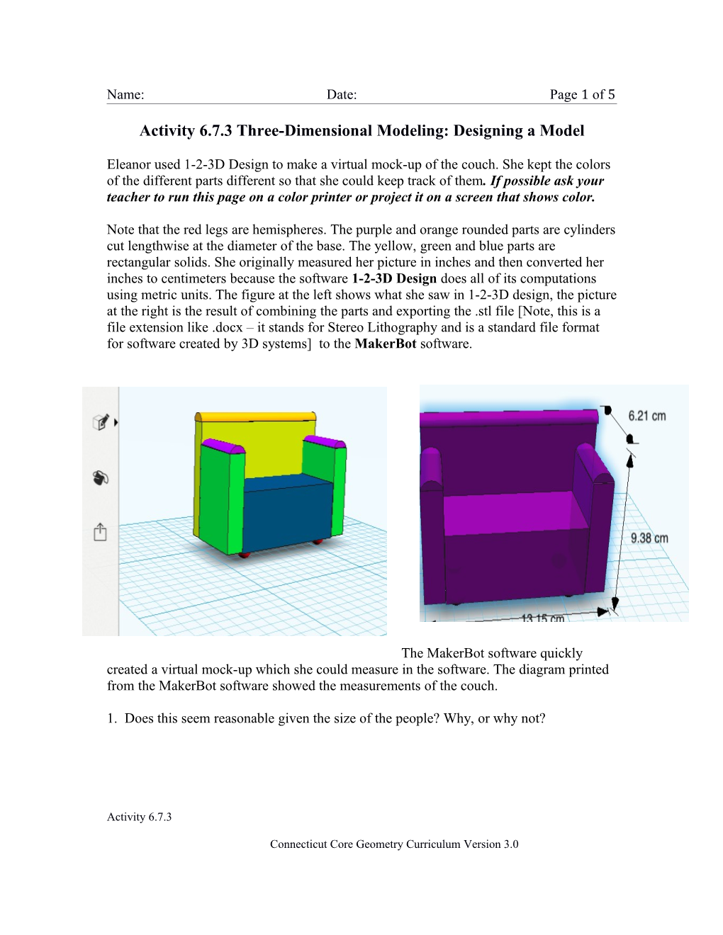 Activity 6.7.3 Three-Dimensional Modeling: Designing a Model