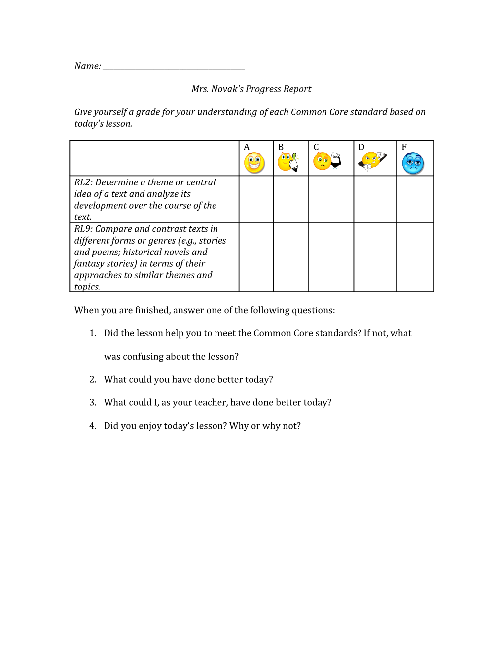 Mrs. Novak's Progress Report