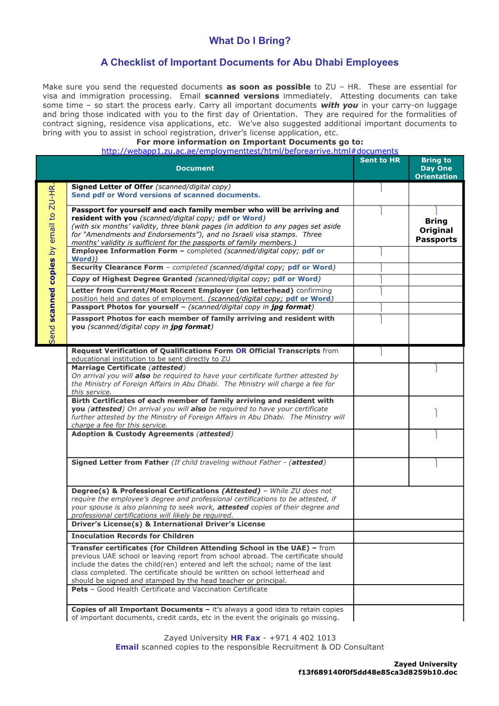 Master List of Documents