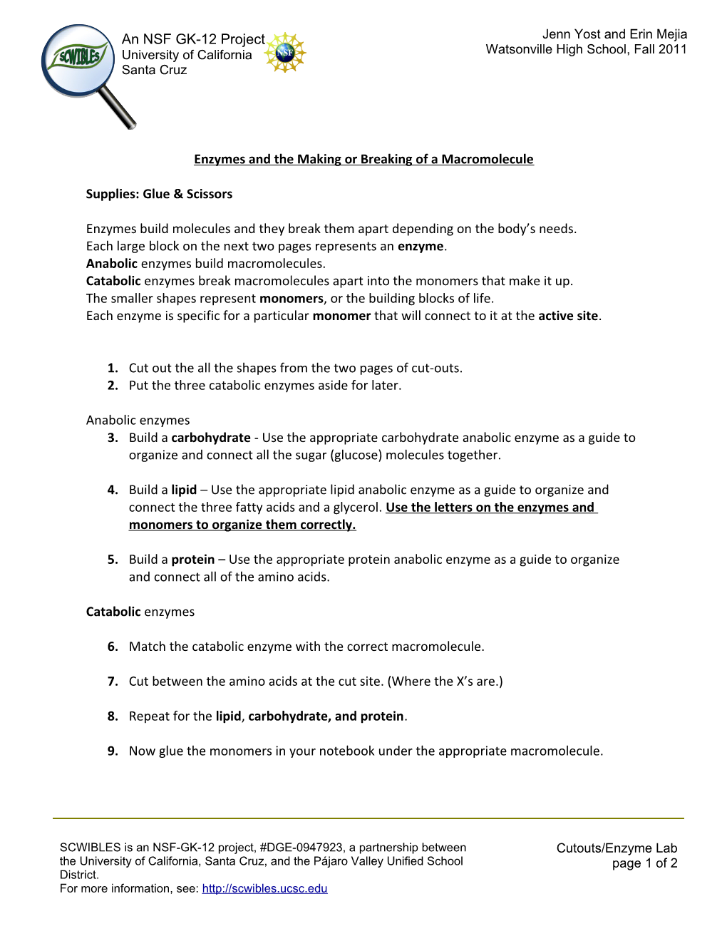 Enzymes and the Making Or Breaking of a Macromolecule