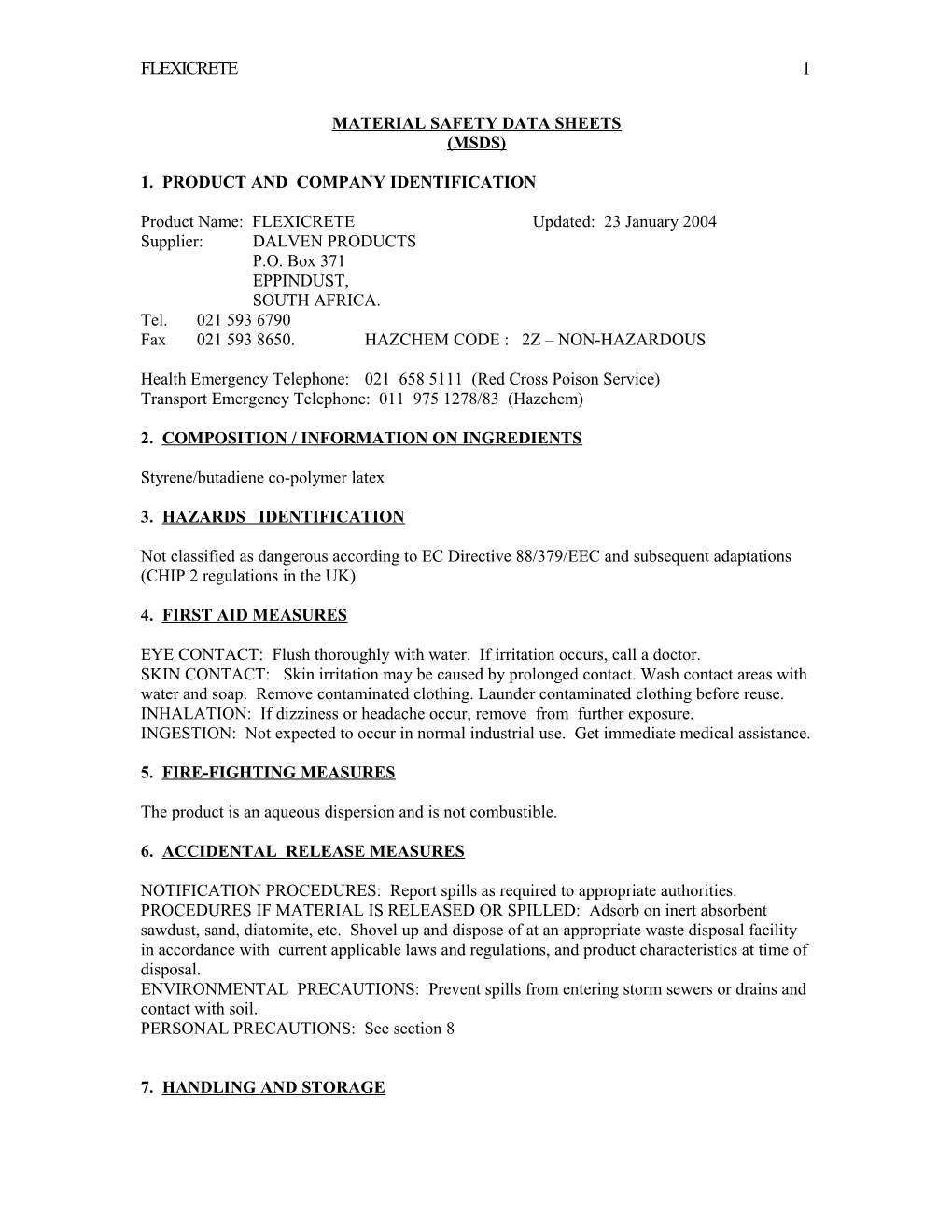 Material Safety Data Sheets s1