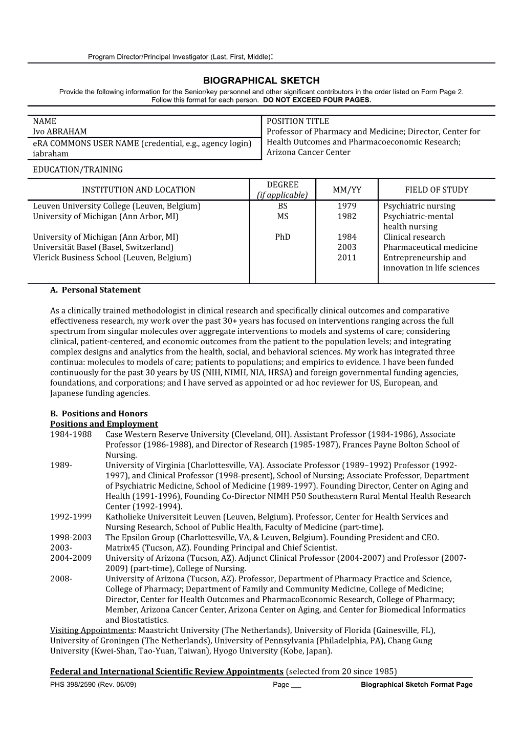 PHS 398/2590 (Rev. 06/09), Biographical Sketch Format Page s2