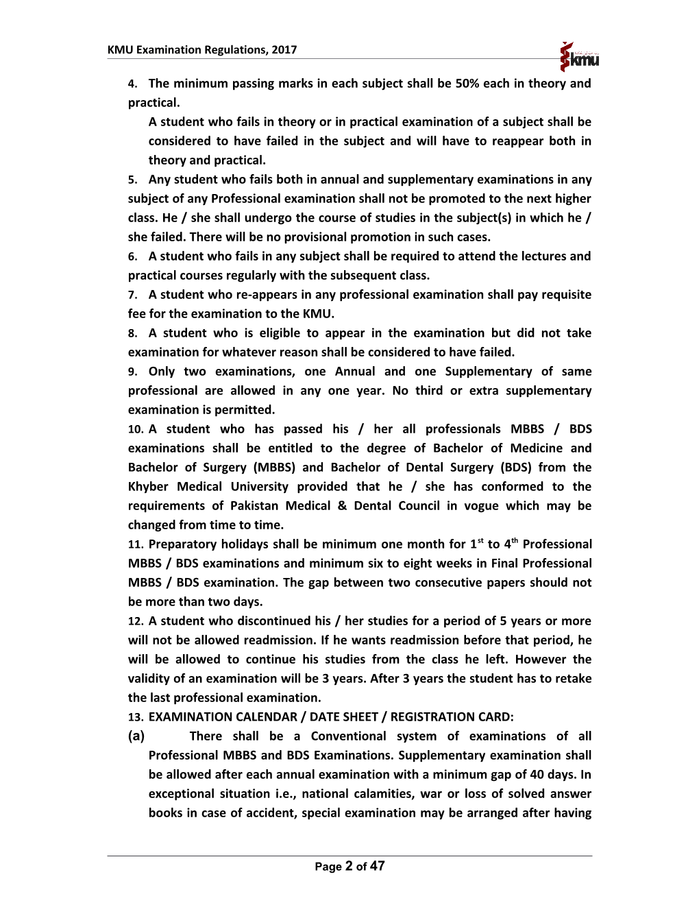The Khyber Medical University Examinations Regulations, 2017