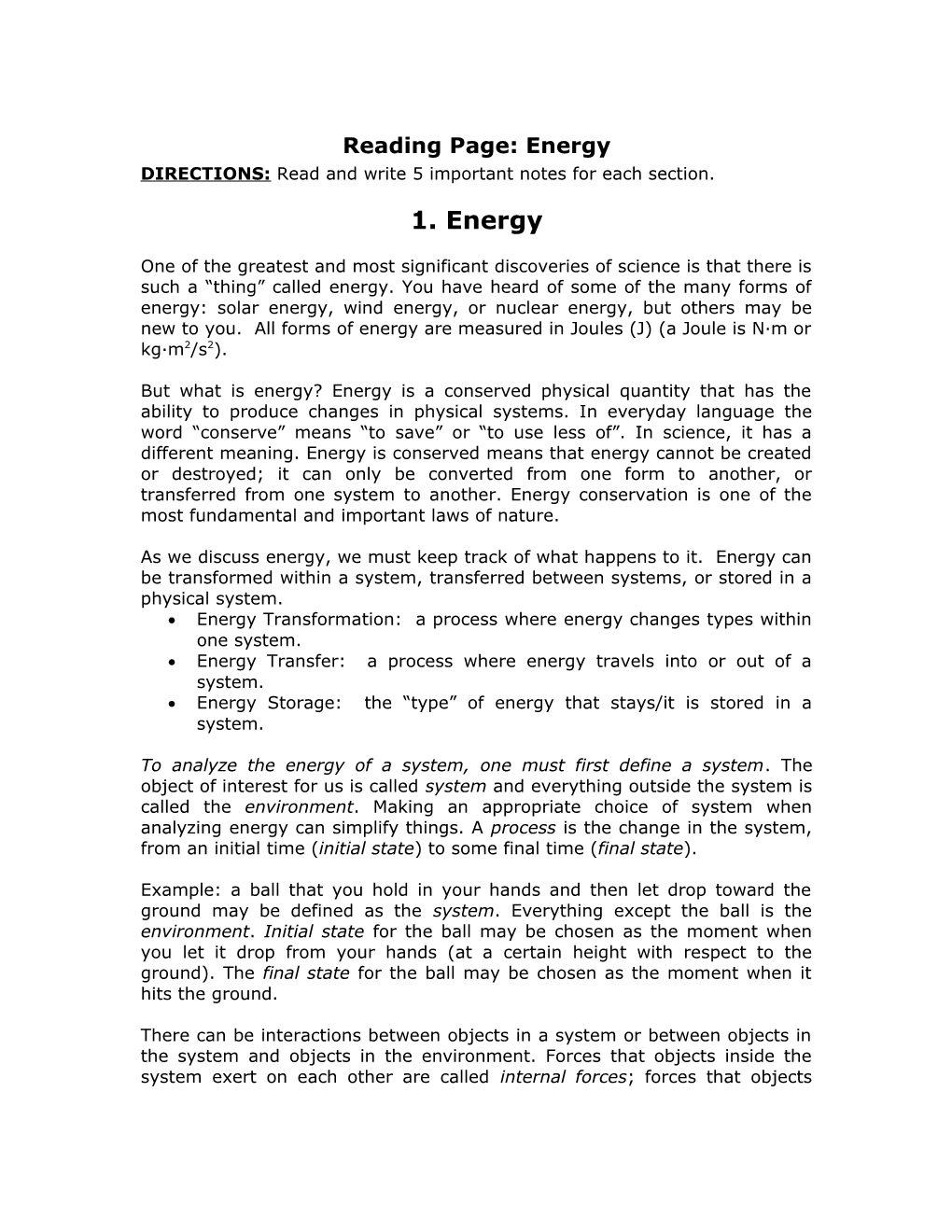 Reading Page: Energy