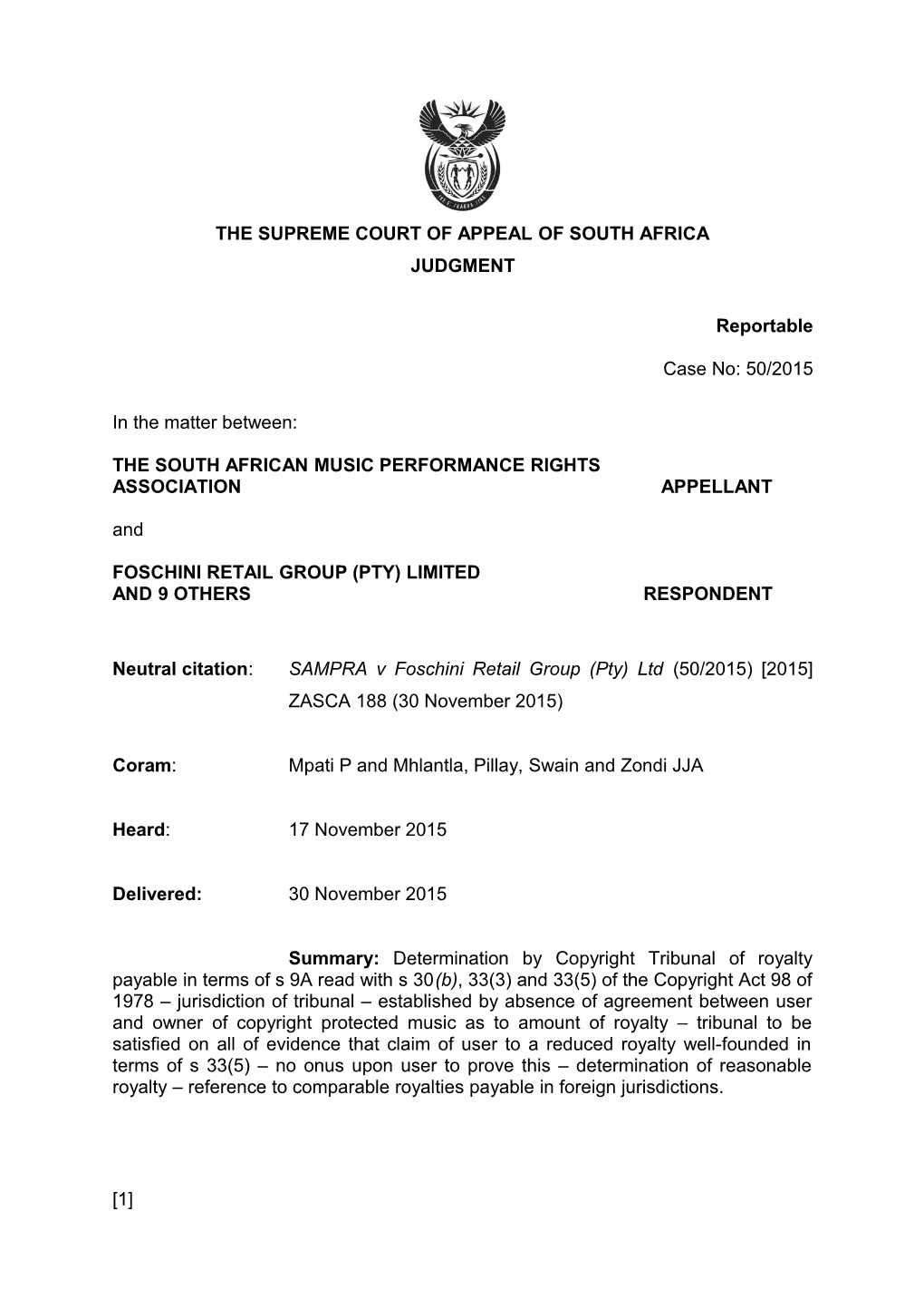 The Supreme Court of Appeal of South Africa s27