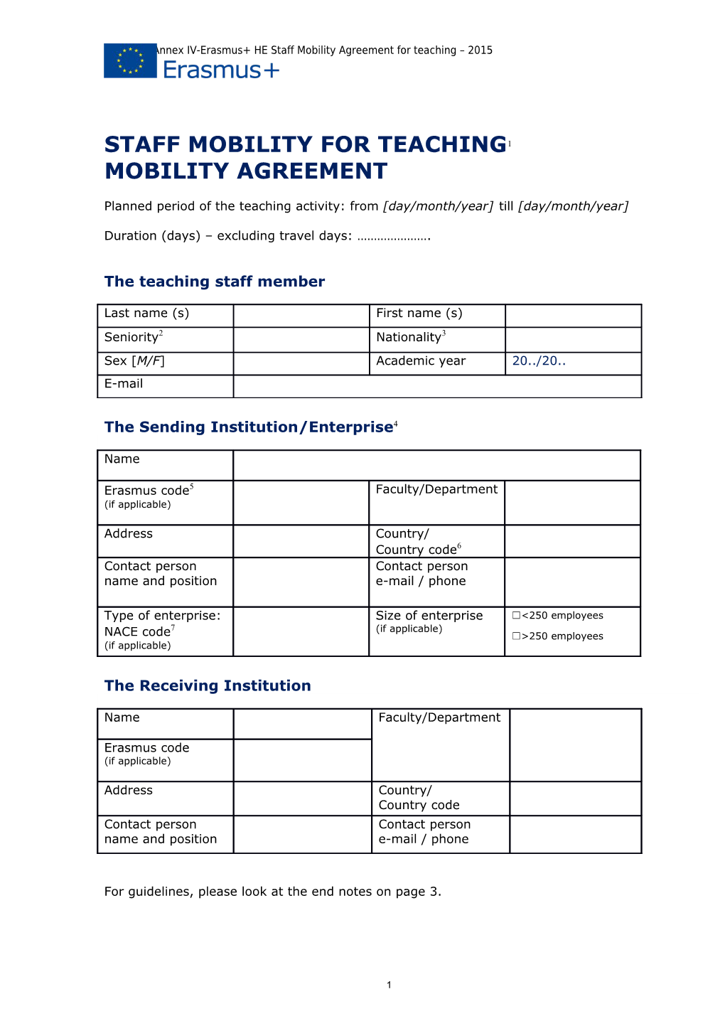 Gfna-II-C-Annex IV-Erasmus+ HE Staff Mobility Agreement for Teaching 2015