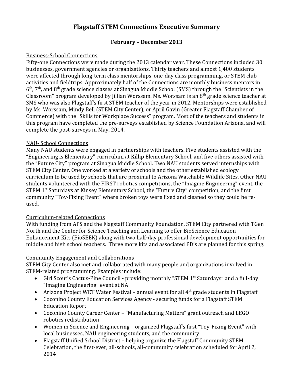 Flagstaff STEM Connections Executive Summary