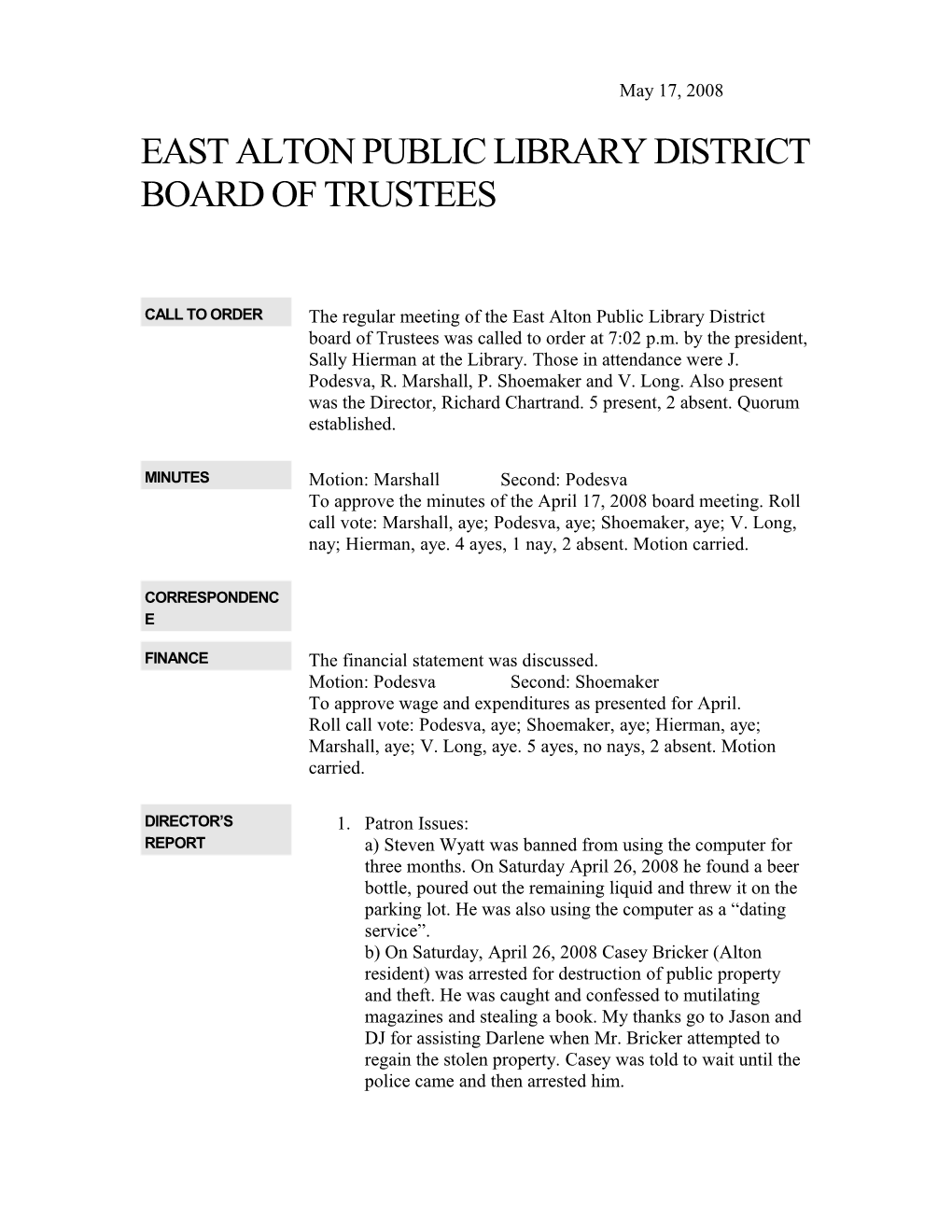 East Alton Public Library District Board of Trustees