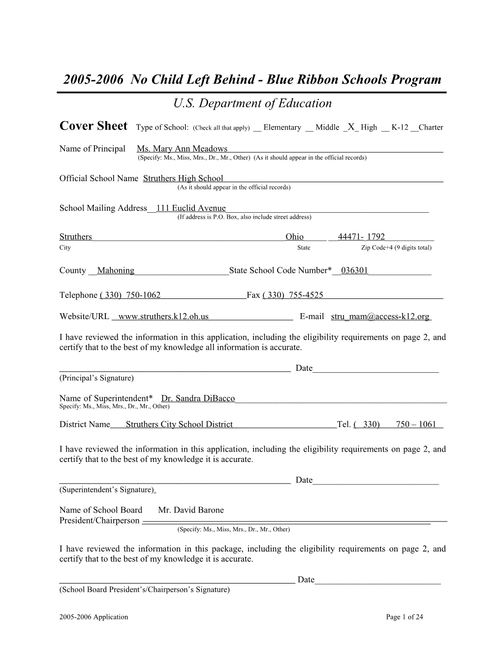 Application: 2005-2006, No Child Left Behind - Blue Ribbon Schools Program (Msword) s7