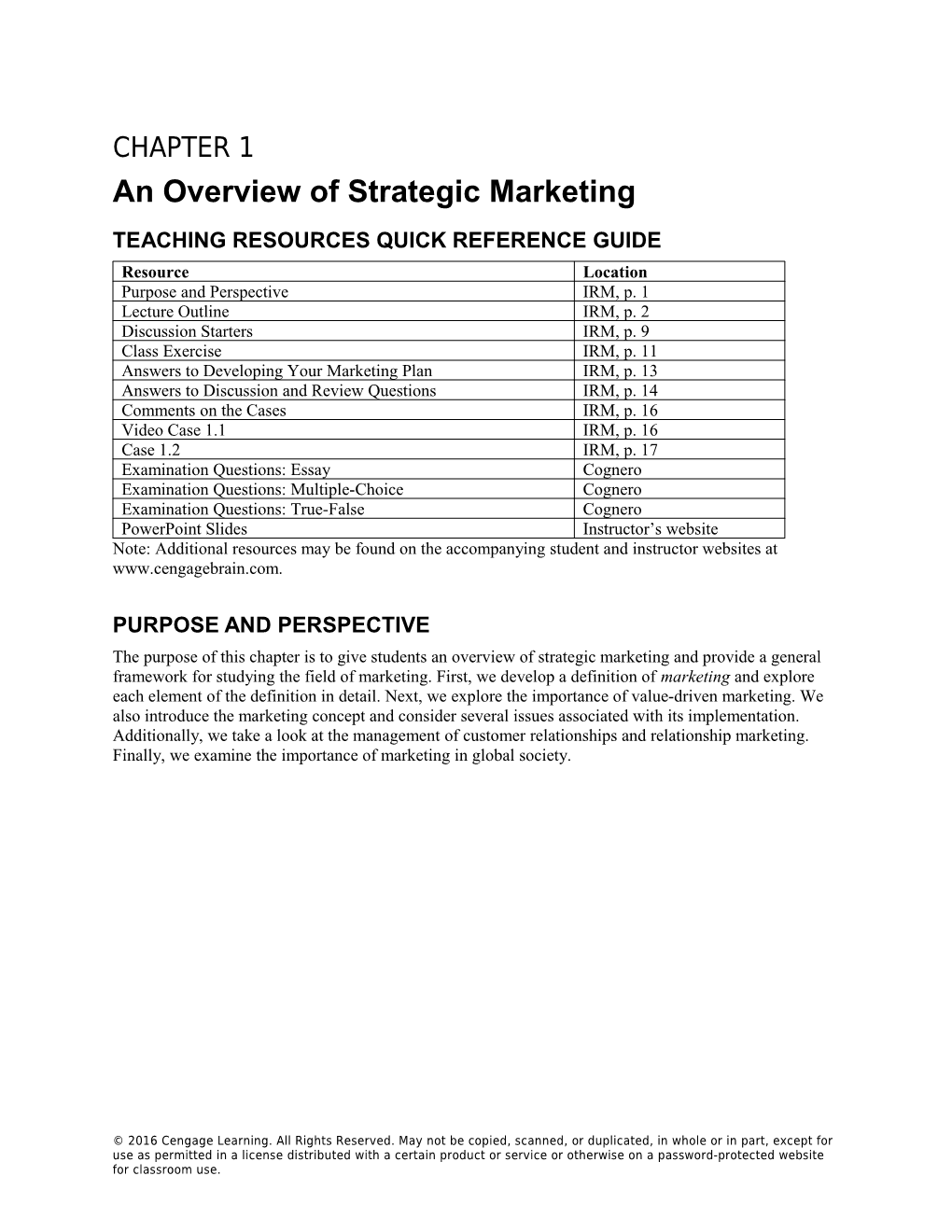 Chapter 1: an Overview of Strategic Marketing 1