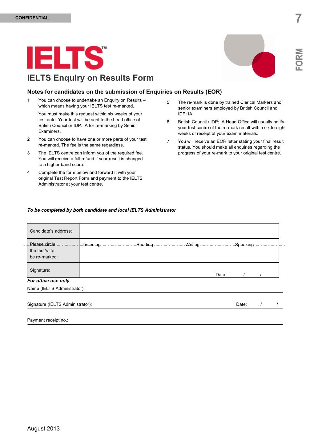 IELTS Enquiry on Results Form