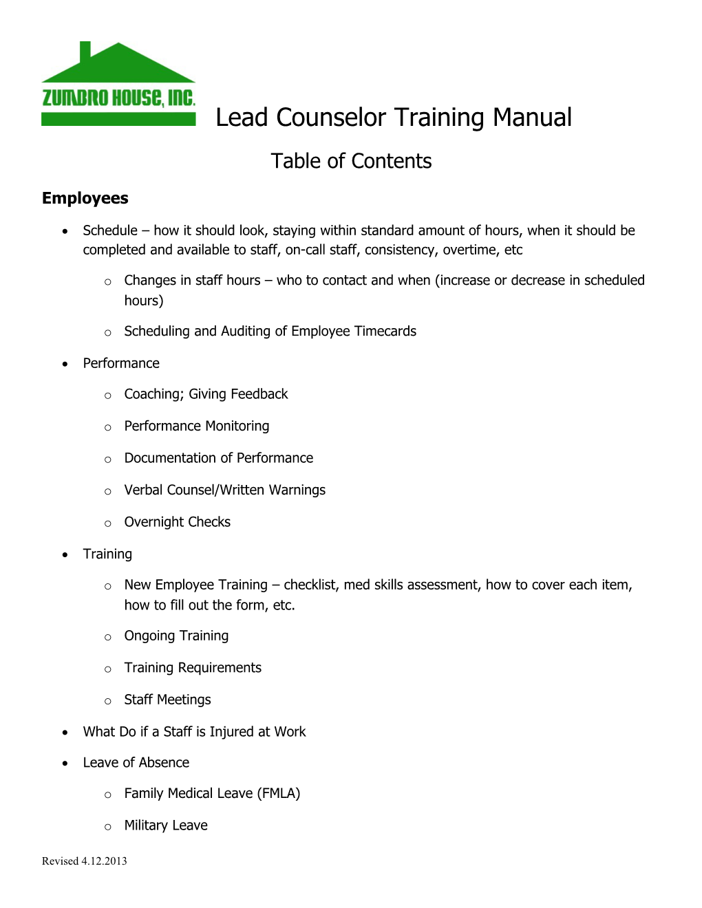 Lead Counselor Training Manual