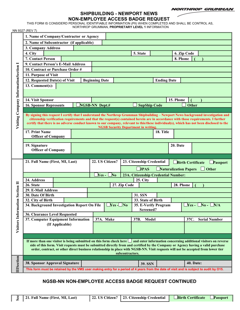 Northrop Grumman Newport News Vendor Pass Request