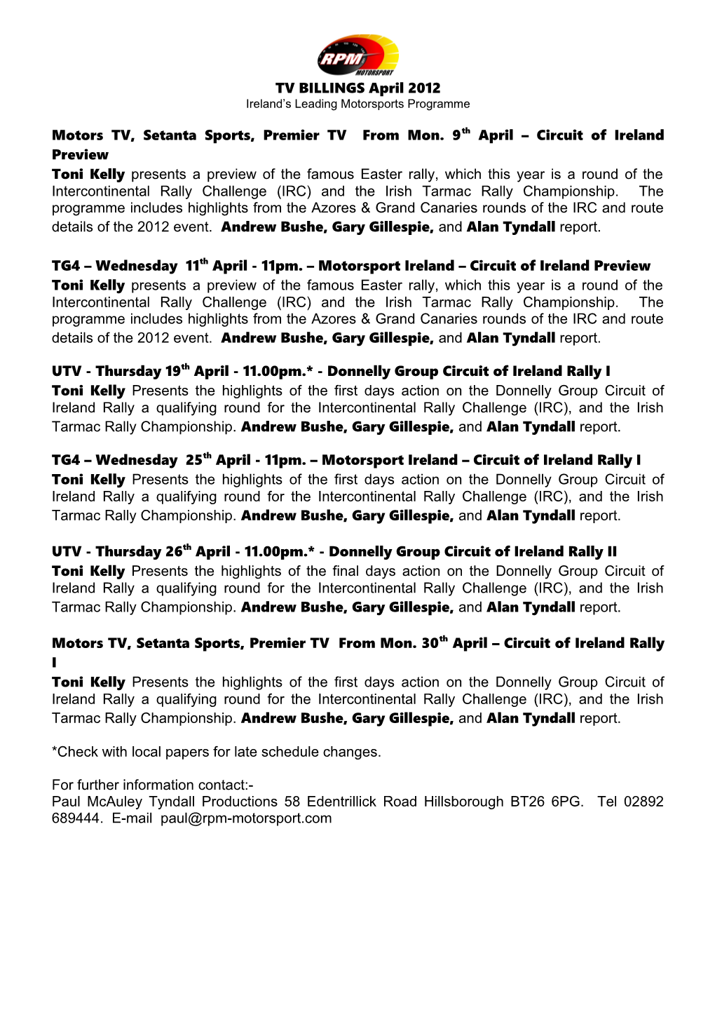 Ireland S Leading Motorsports Programme