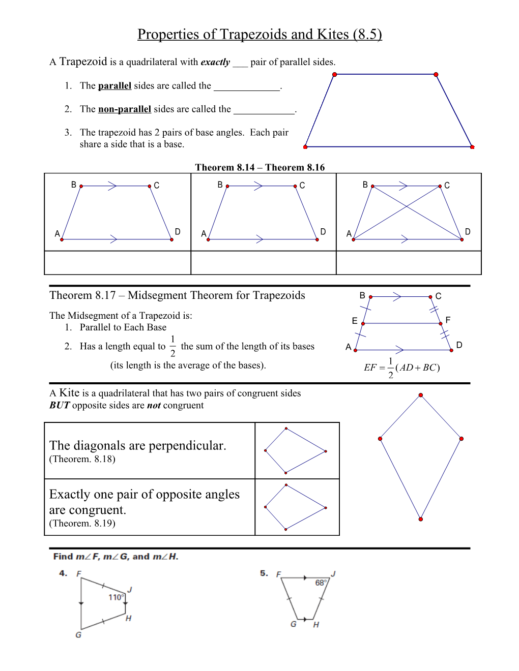 Properties of Trapezoids and Kites (8