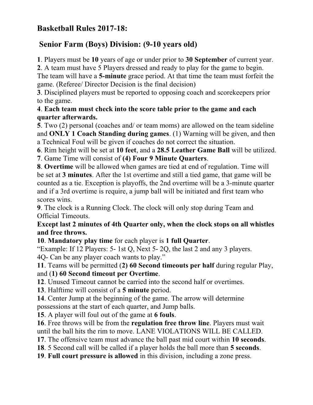 Basketball Rules 2017-18