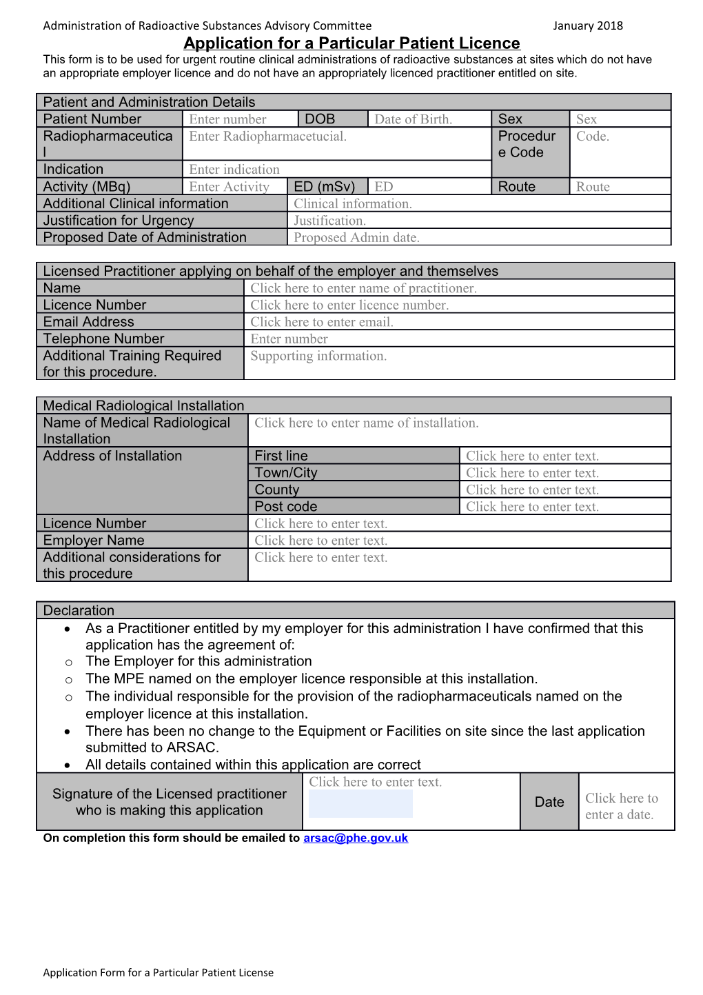 Application for a Particular Patient Licence