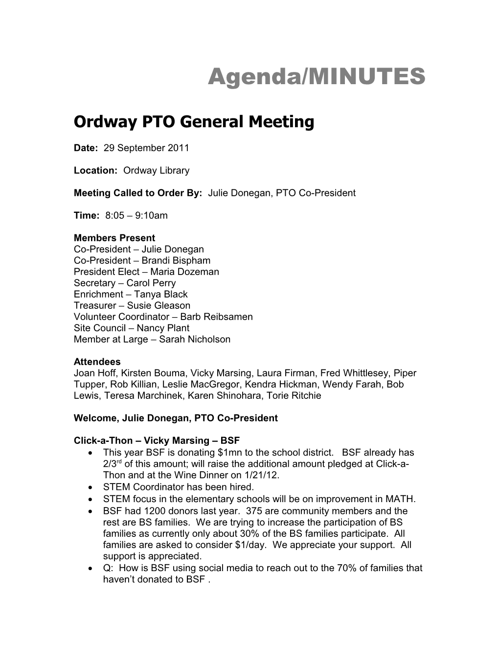 Ordway PTO General Meeting