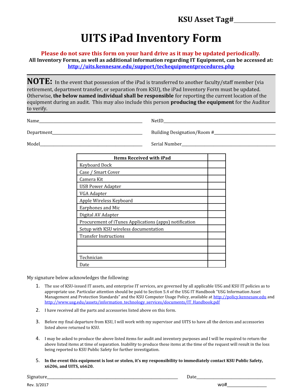 UITS Ipad Inventory Form