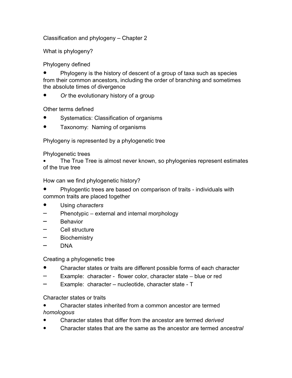 Classification and Phylogeny Chapter 2