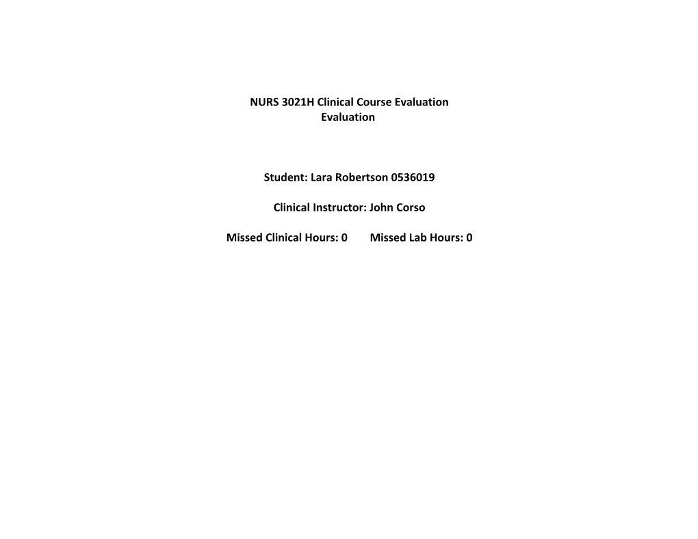 NURS 3021H Clinical Course Evaluation