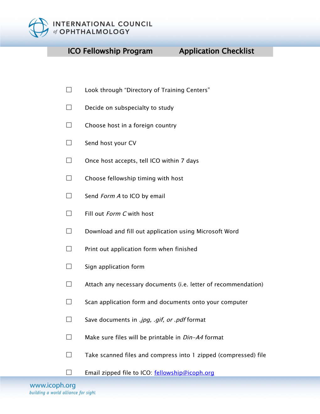 ICO Fellowship Program Application Checklist