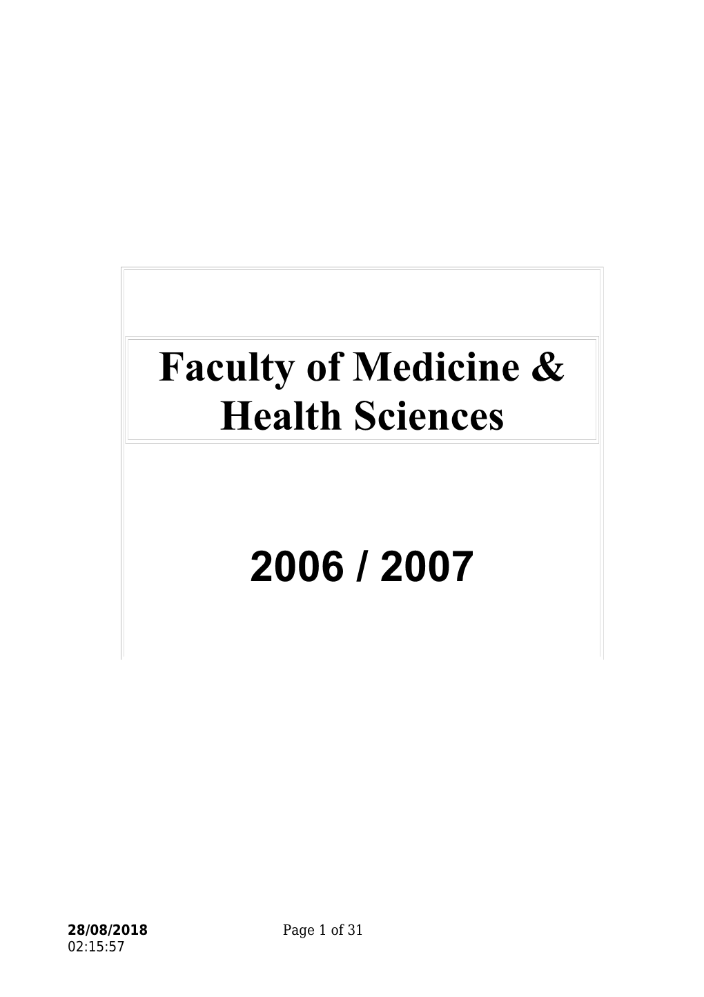 Faculty of Medicine & Health Sciences