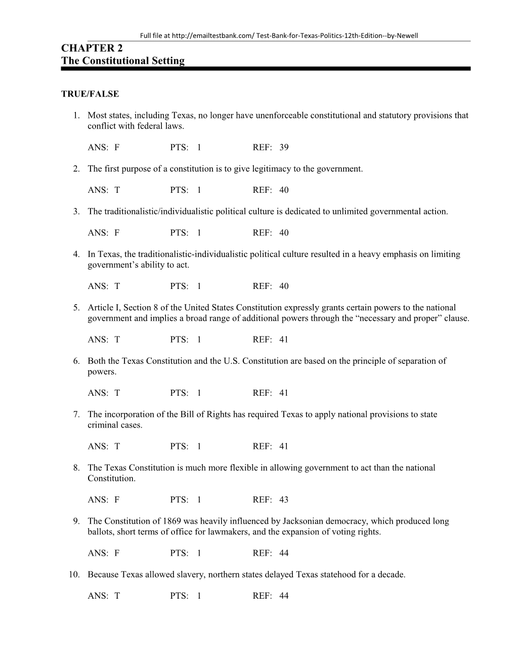 Full File at Test-Bank-For-Texas-Politics-12Th-Edition By-Newell