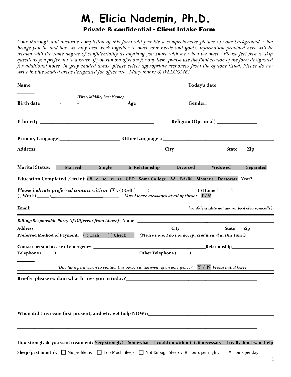 Private & Confidential - Clientintake Form