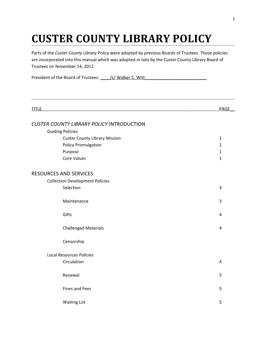 Custer County Library Policy s1