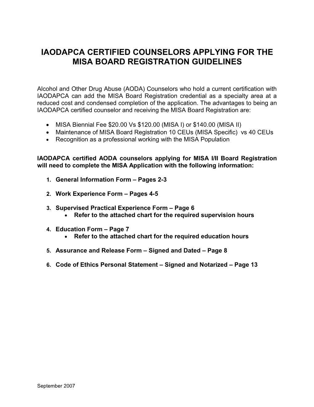 Iaodapca Certified Counselors Applying for the Misa Board Registration Guidelines