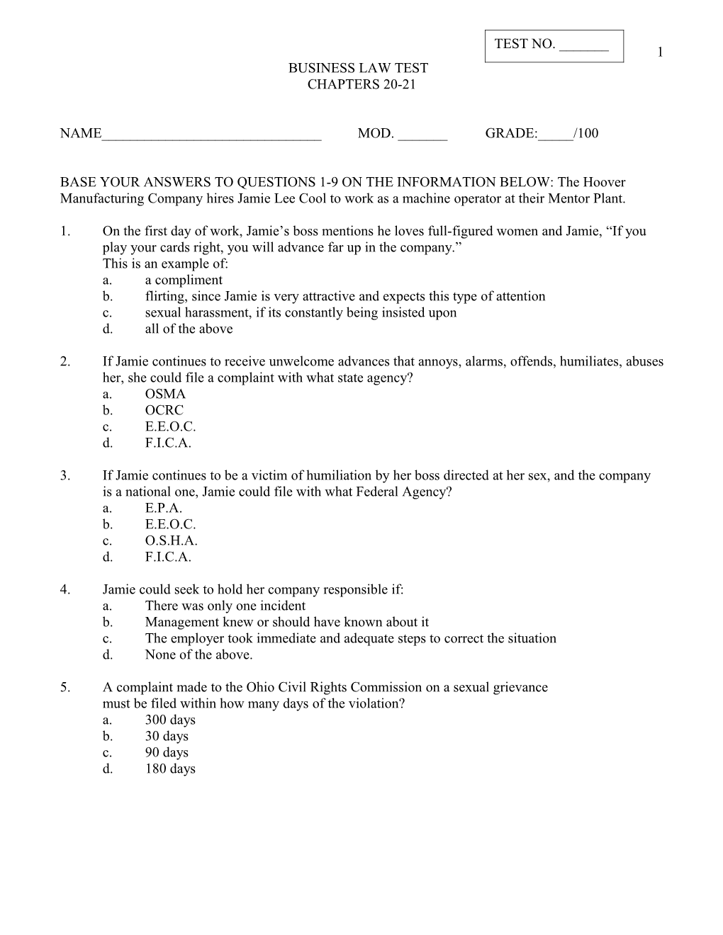 Business Law Test