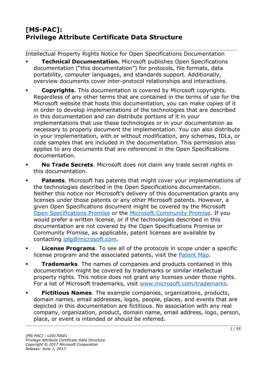 Privilege Attribute Certificate Data Structure