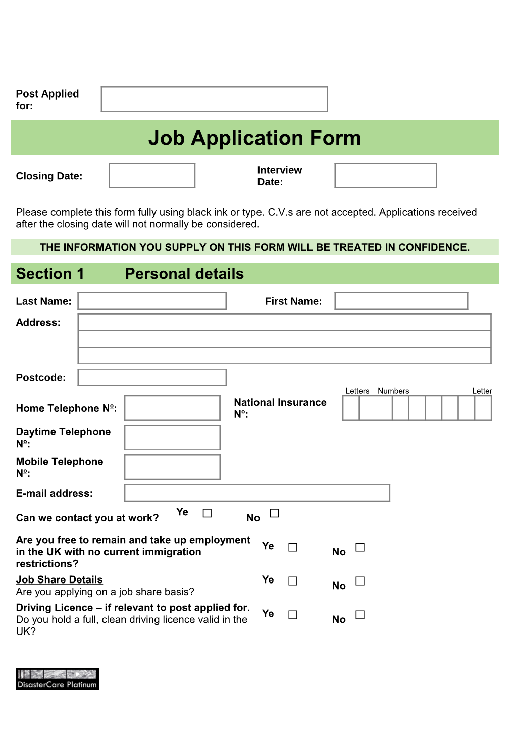 Job Application Form s41