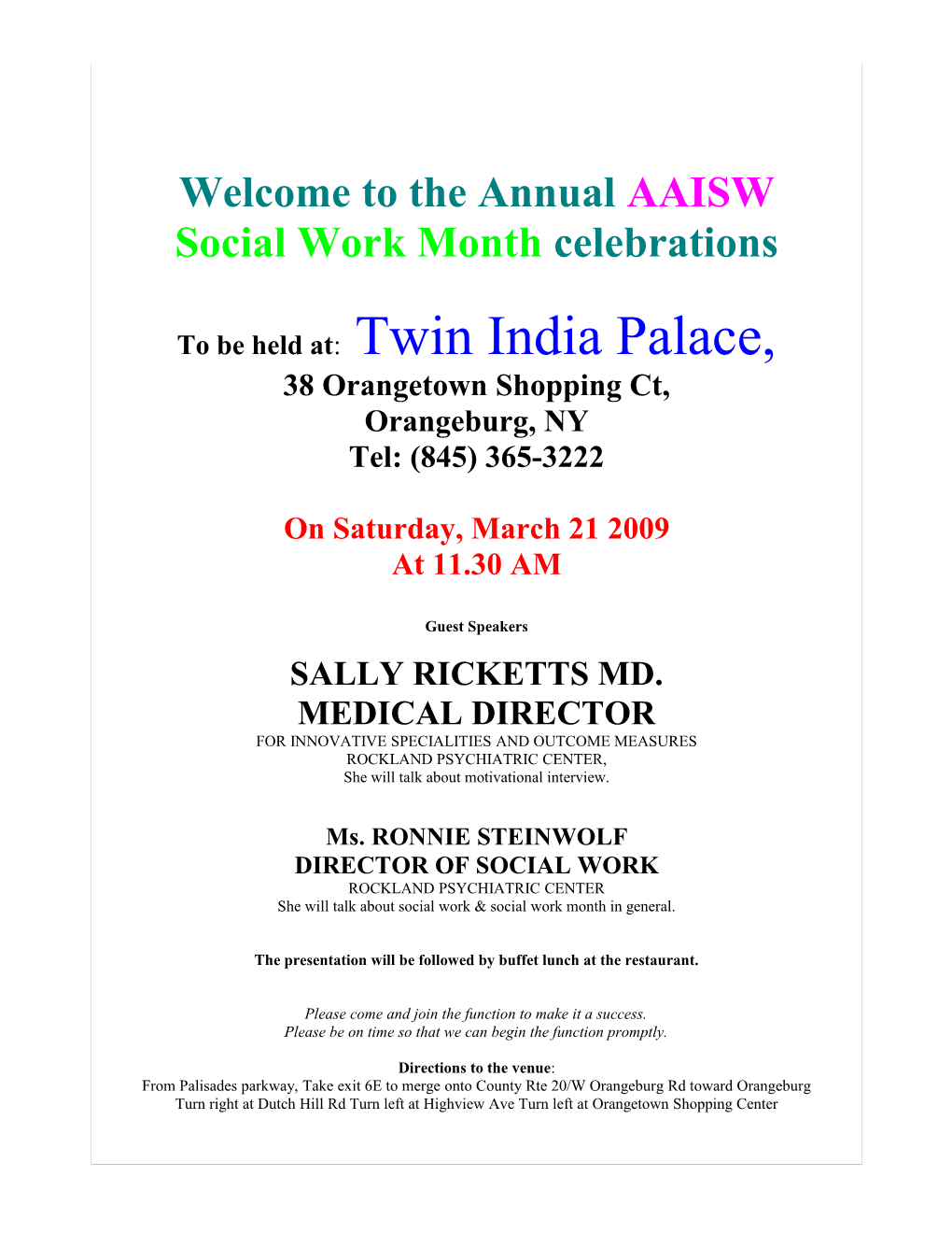 Welcome to the Annual AAISW Social Work Month Celebrations