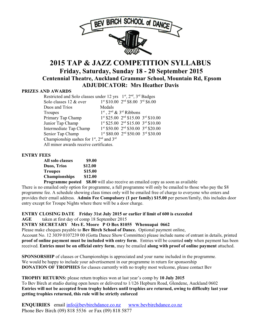 2015 Tap & Jazz Competition Syllabus