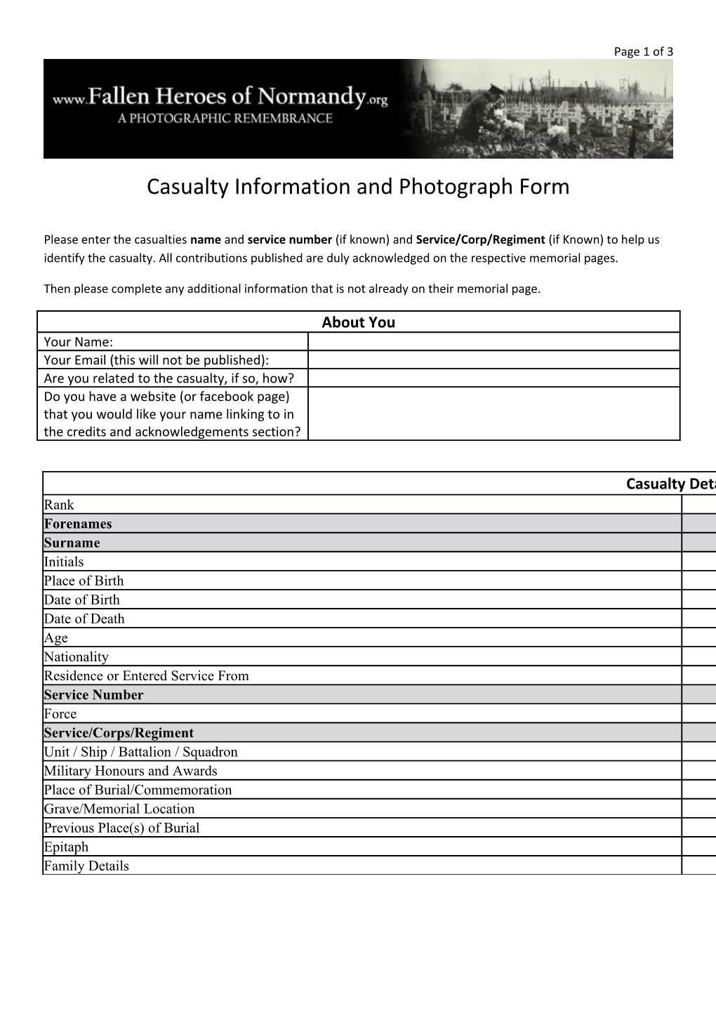 Casualty Information and Photograph Form
