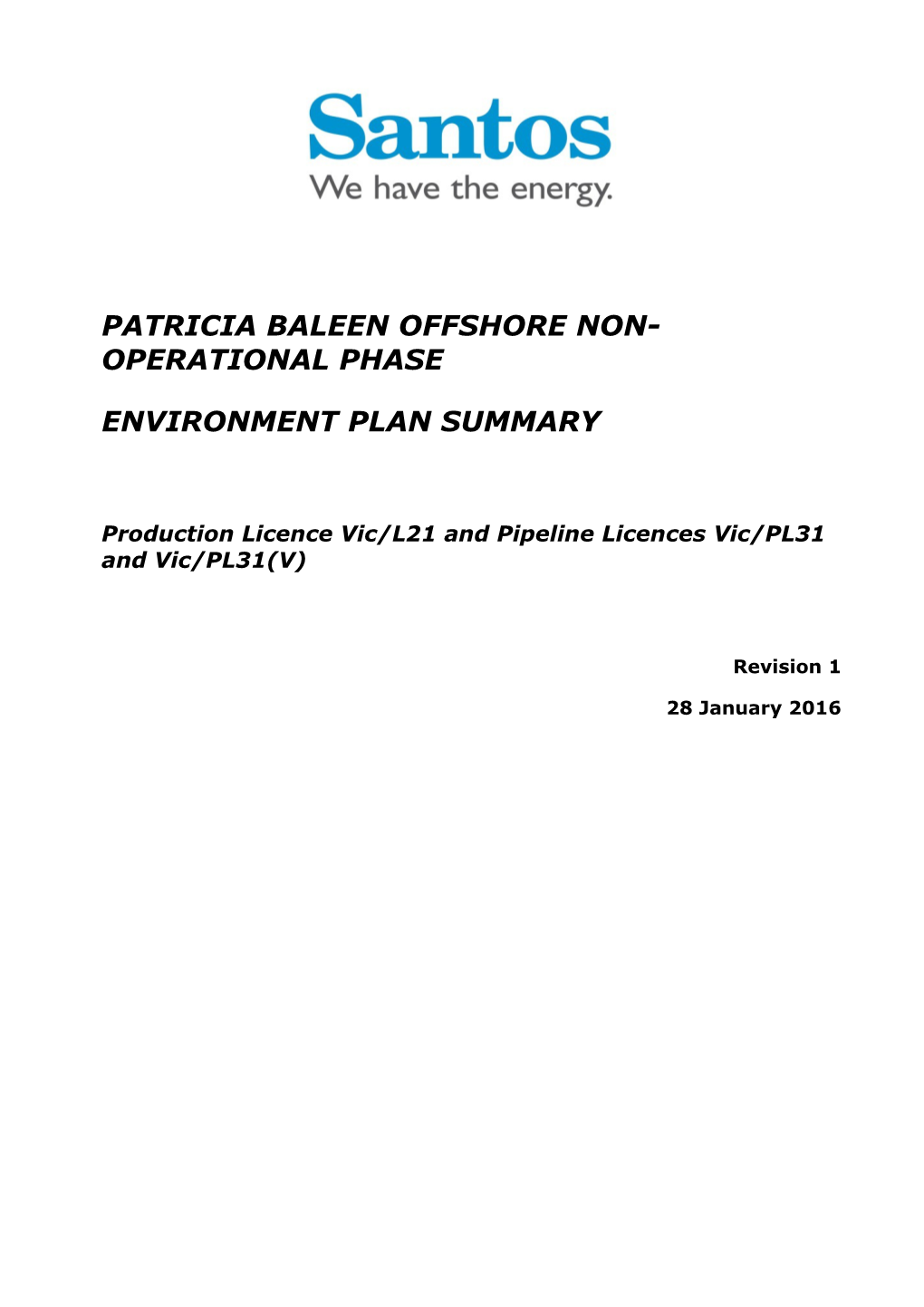 Pab Non-Operational Phase Environment Plan Summary