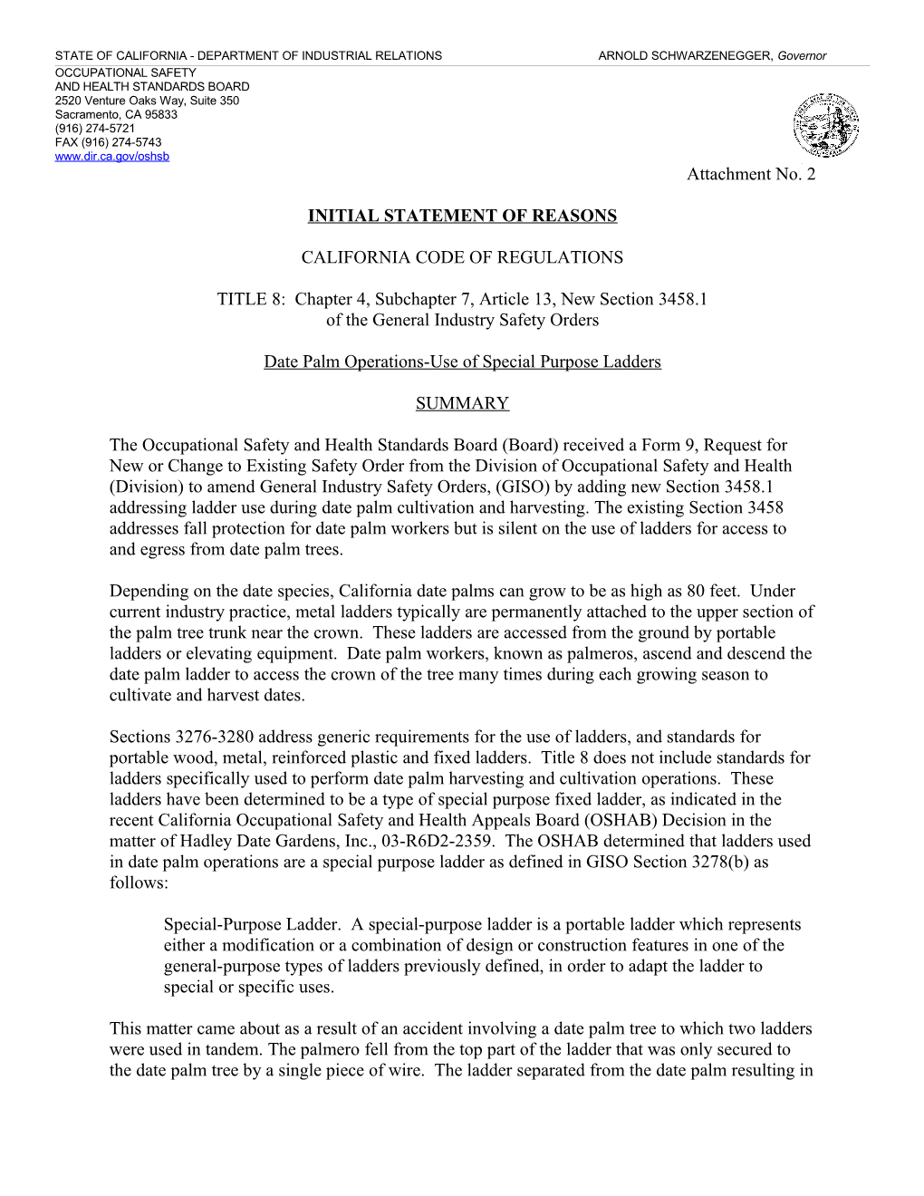 STATE of CALIFORNIA - DEPARTMENT of INDUSTRIAL RELATIONS ARNOLD SCHWARZENEGGER, Governor s18