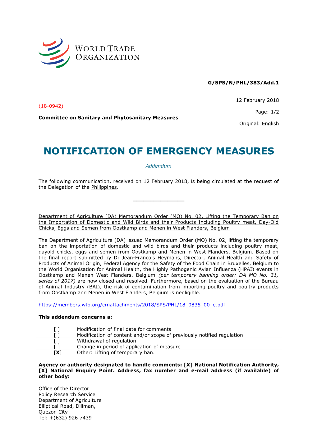 Notification of Emergency Measures s2