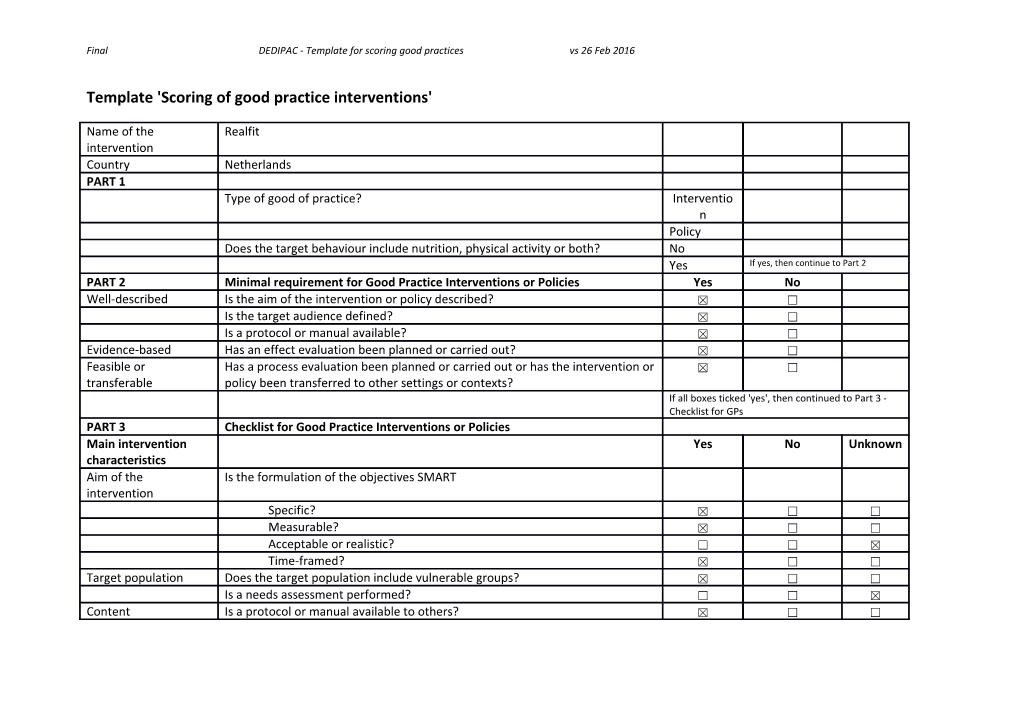 Template 'Scoring of Good Practice Interventions'