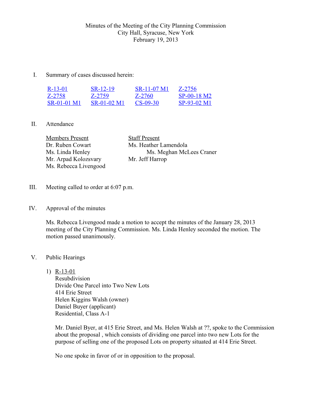 Agenda of the Meeting of Thecity Planning Commission
